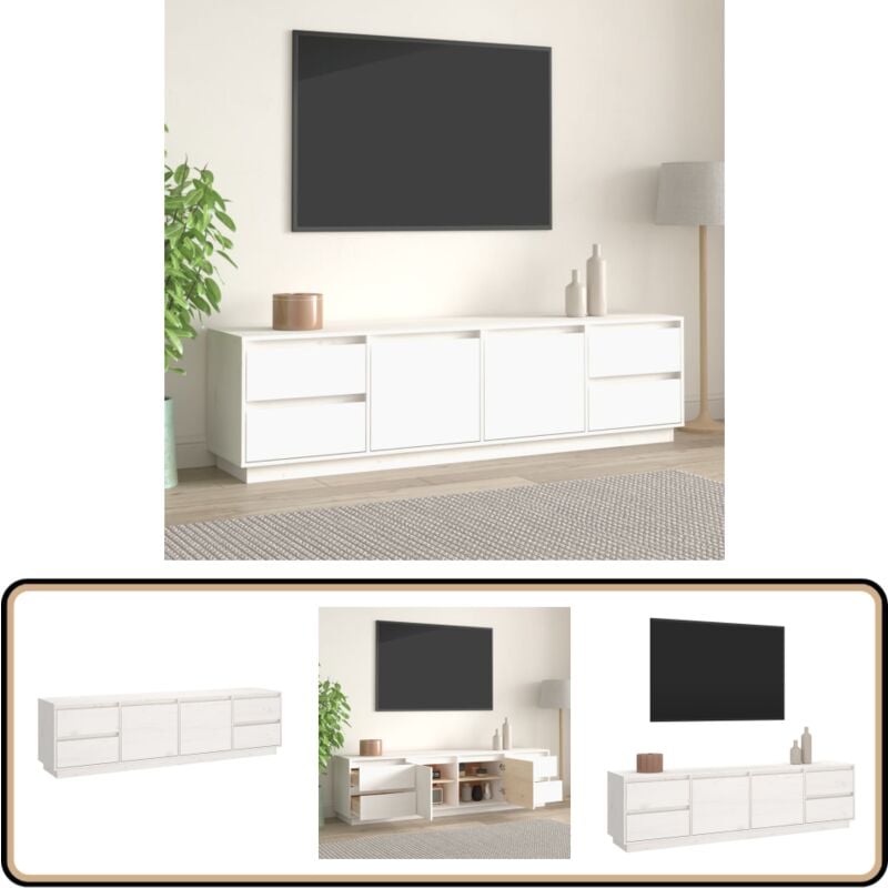 Vidaxl - TV-Schrank Weiß 176x37x47,5 cm Massivholz Kiefer - tv Schrank - Holz tv Stand - Kiefernholzmöbel - Weißes Möbelstück - Wohnzimmermöbel