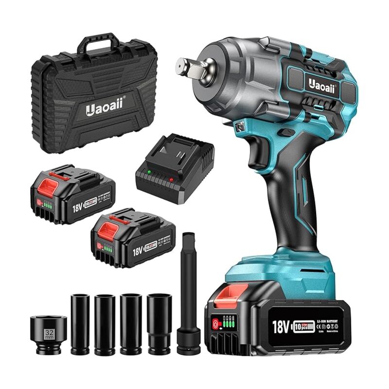 Uaoaii 1300 N.m Akku Schlagschrauber, Schlagschrauber Akku lkw Reifenwechsel mit Zwei 5000 mAh Akku, Elektrischer Schlagbohrschrauber Bürstenloser