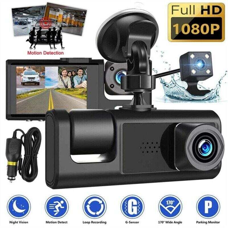 Überwachungskamera für den Innen- und Außenbereich, 3-Kamera-Dashcam, 1080P, 2-Zoll-Bildschirm, Dashcam, schwarzer Fahrerrekorder für Taxi, Auto-DVR,