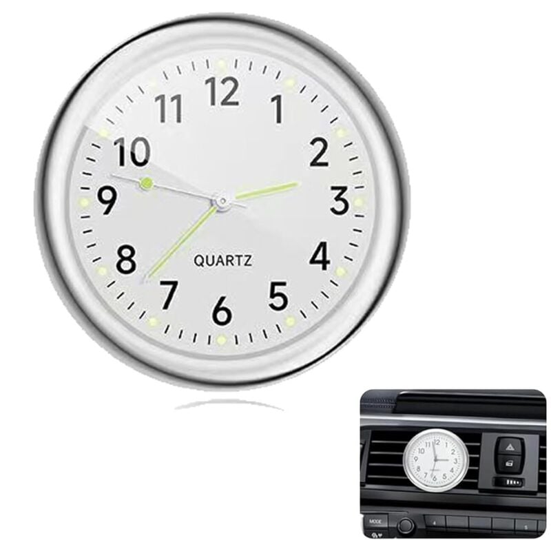 Uhr für Auto Armaturenbrett Autouhr Selbstklebend Leuchtende Auto Uhr für Auto Innendekoration Kleine Wanduhr Home Decor (Silbrig)