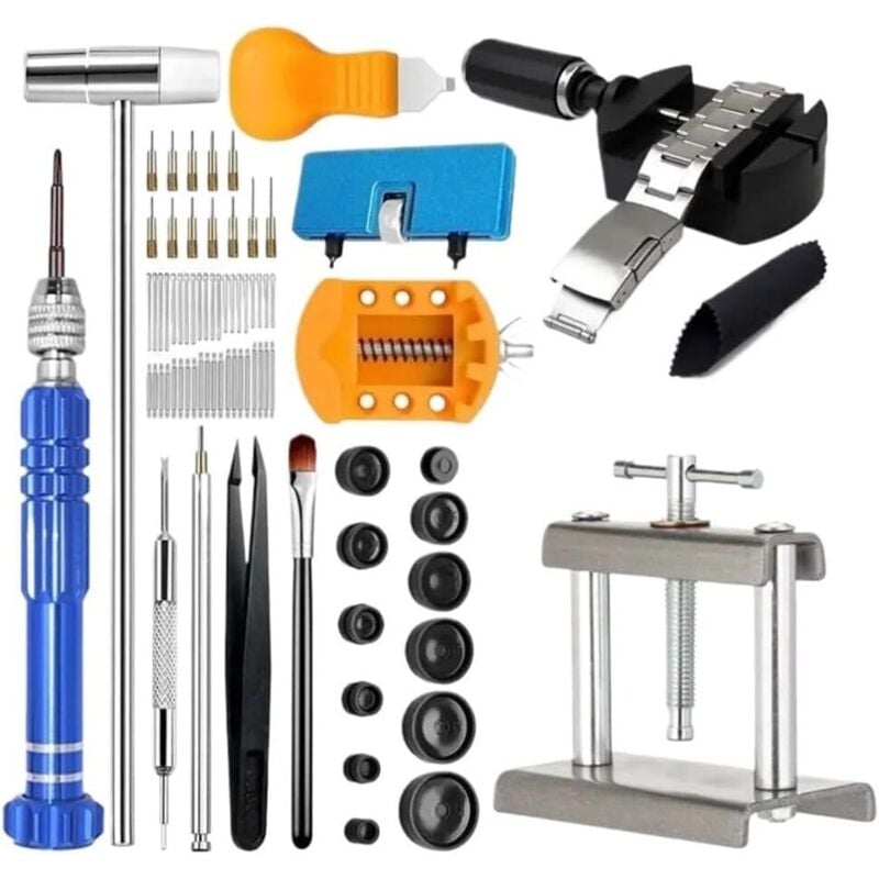 Uhrmacherwerkzeug + Uhrenpresse, Werkzeug zum Batteriewechsel, Werkzeug zum Kürzen von Uhrenarmbändern, Werkzeug zum Öffnen von Uhrengehäusen