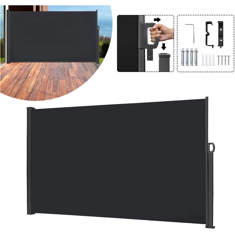 UISEBRT Seitenmarkise Ausziehbar Sichtschutz 160 x 300cm - Markise Seitensichtschutz Windschutz fuer Terrasse, Balkon, Garten (Anthrazit)