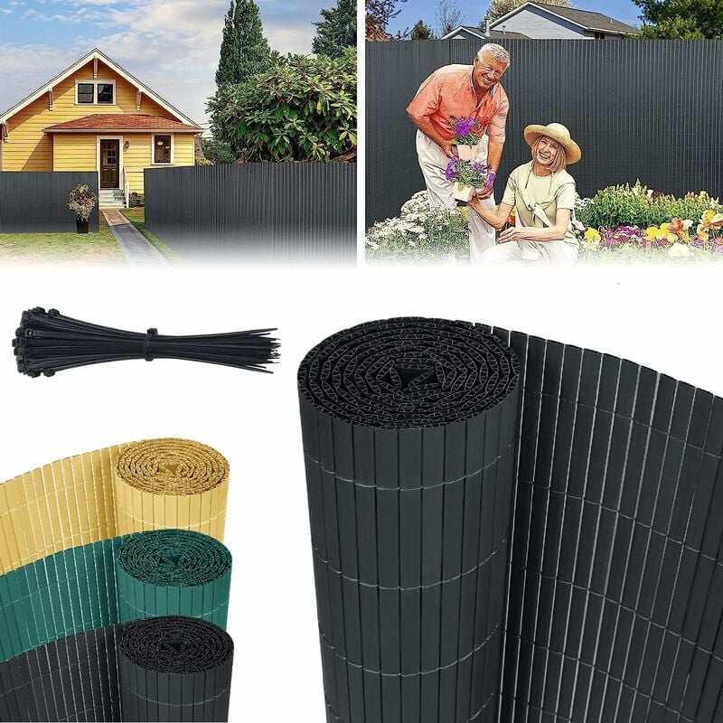 Pvc Sichtschutzmatte 90x300cm - Sichtschutz Garten Sichtschutzzaun Sichtschutzwand Schilfmatten Anthrazit fuer Balkon, Pool, Garten und Terrasse