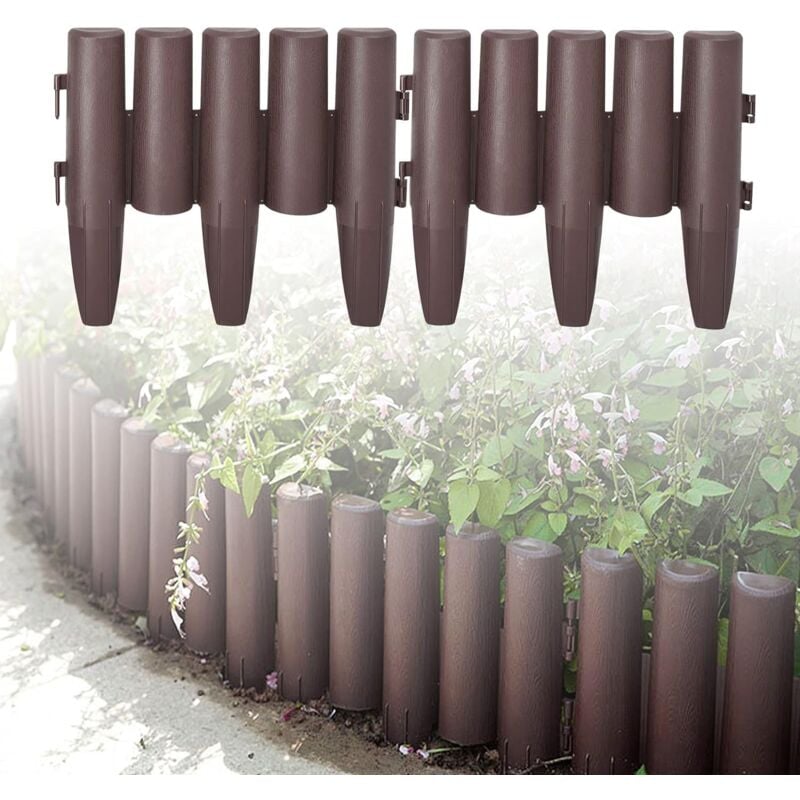 Rasenkante Kunstoff 25,2m Beeteinfassung Gartenzaun Beetumrandungen Holzoptik Randsteine Palisaden Garten Dekorativ Border Blumenbeet, 1 Element (l x