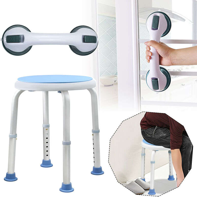 UISEBRT Rechteckig Duschhocker Duschstuhl Badehocker Höhenverstellbar Badhocker Duschhilfe Höhenverstellbar mit Saugnapf Haltegriff Badewannengriff