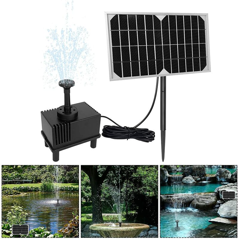 Solar Springbrunnen Teichpumpe - 5W Solarpumpe Wasserpumpe Fontaene mit 4 Verschiedenen Duesen fuer Garten, Kleiner teich, Vogelbad, Fisch-Behaelter,