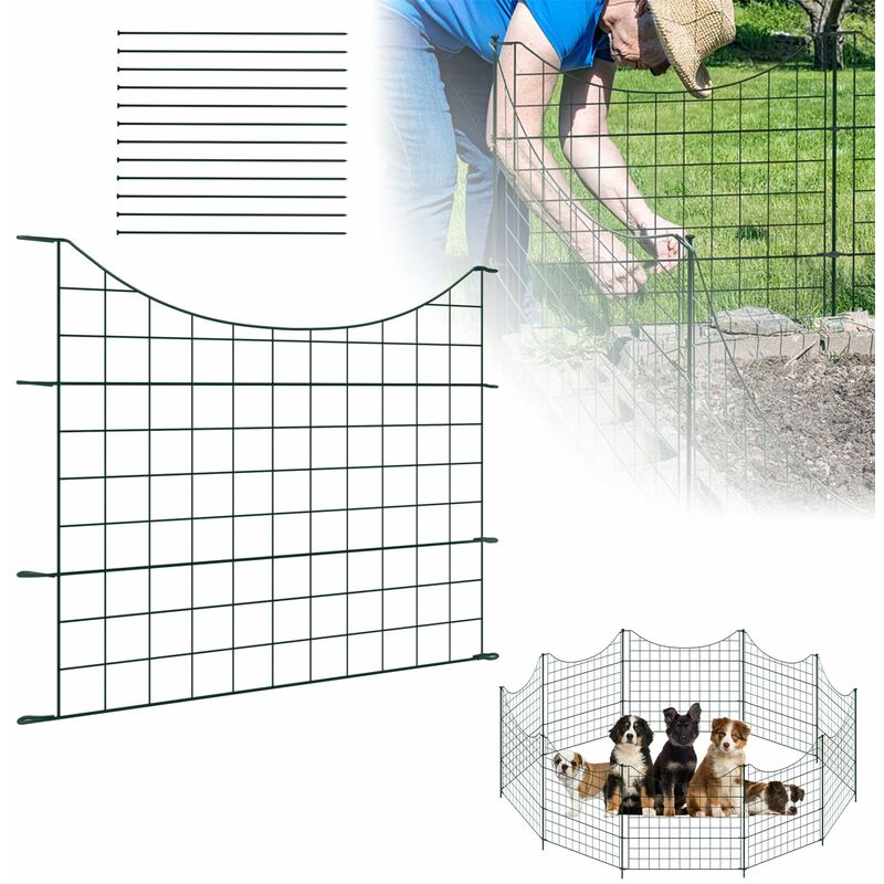 Teichzaun Steckzaun Gartenzaun Metall 10 Stück Zaunelemente&12 Befestigungsstäben, UV-Beständigkeit Dekorativer Gitterzaun Set für Kleintier,