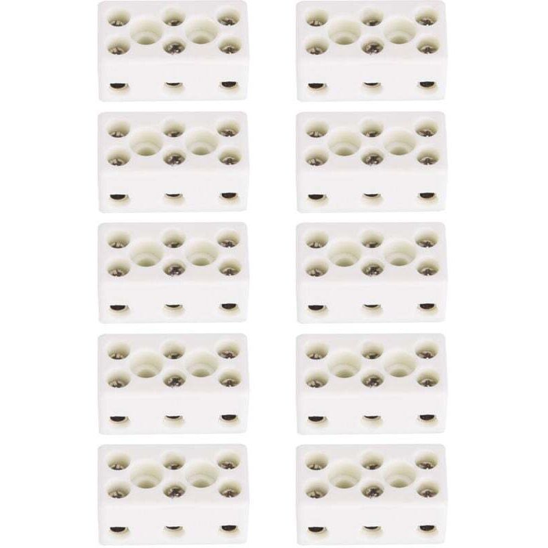 10 Stück, 3-Wege-Keramik-Klemmenblock, elektrische Kabelverbinder, Hochtemperatur-Porzellan-Keramik-Steckverbinder, 24 a, 3 Positionen, 8 Löcher,