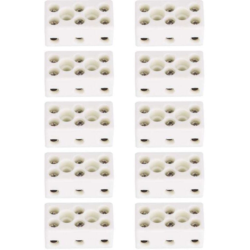 Ulisem 10 Stück 3-Wege-Keramik-Klemmenblock, elektrische Kabelverbinder, Hochtemperatur-Porzellan-Keramik-Steckverbinder, 24 A, 3 Positionen, 8