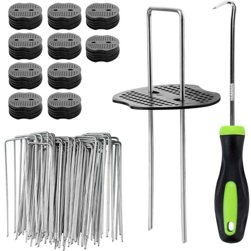 Ulisem 100 Stück Gartenheringe, Gartennägel mit 100 Unterlegscheiben, Zeltheringe – 150 x 36 mm, Ø 3 mm