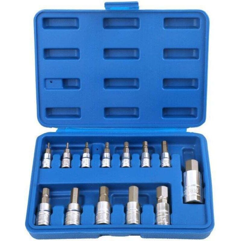 13-teiliger Innensechskant-Steckschlüsselsatz 1/2 Zoll, 3/8 Zoll, 1/4 Zoll, 13-teiliger Innensechskant-Steckschlüsselsatz 2–14 mm - Ulisem