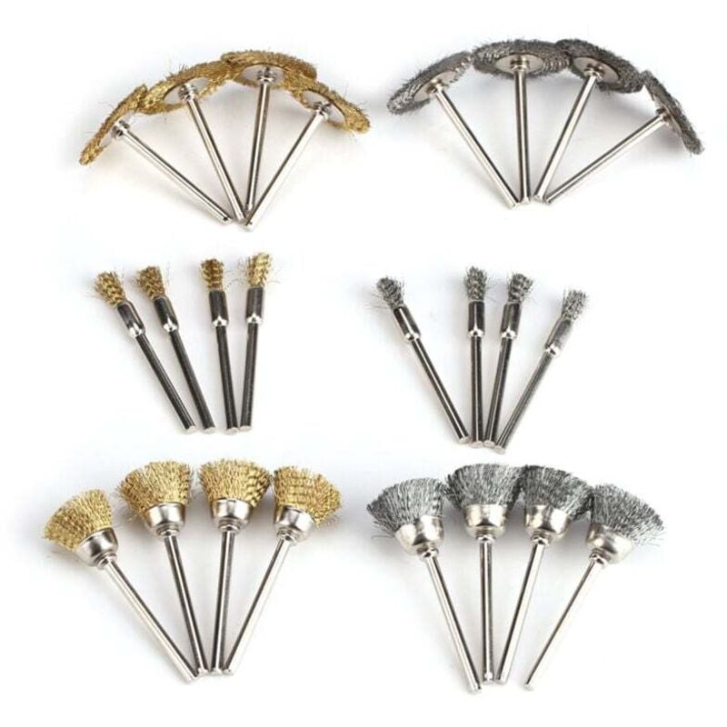 Ulisem 24 Stück Polierbürsten aus Edelstahl und Messingdraht für Rotationsschleifer