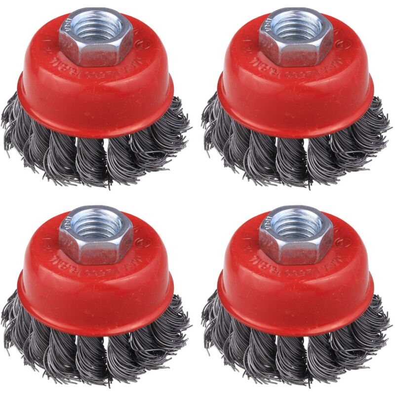 Ulisem Draht-Radbürste, 4er-Pack 2,5 Zoll gedrehte gezopfte Topfbürsten für Schleifmaschinen, 5/8 Zoll bis 11 Zoll Gewindedorn