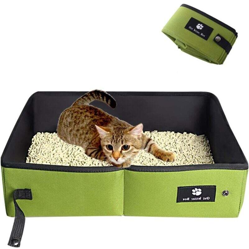 Ulisem Faltbare Katzentoilette – tragbare, weiche, langlebige, auslaufsichere Katzentoilette für den Innenbereich, Zuhause, unterwegs, Grün, 45 x 35