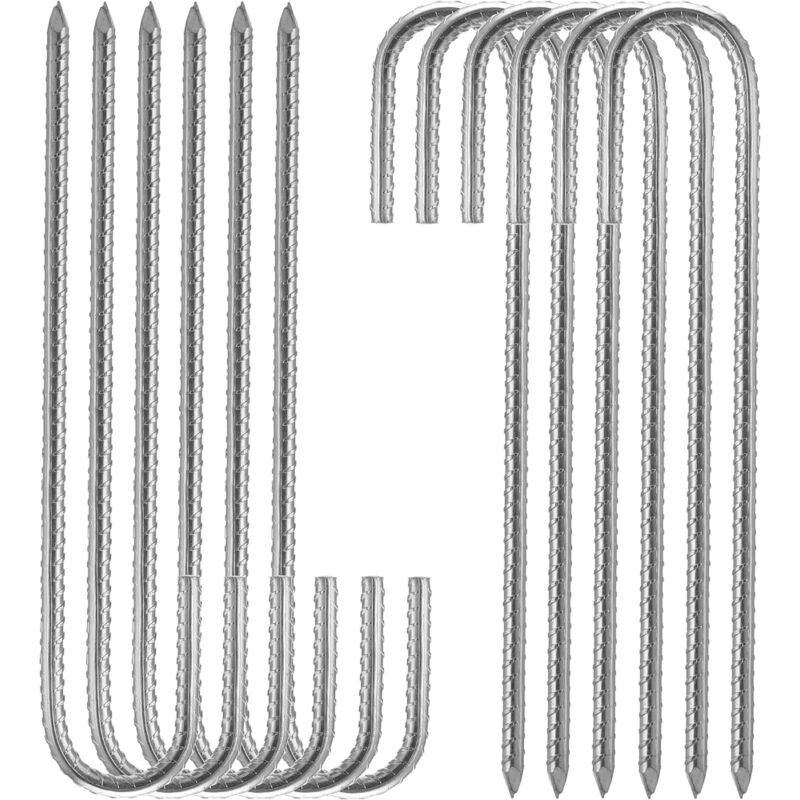 Ulisem Heringe aus verzinktem Stahl, 30 cm, strapazierfähig, mit J-Haken, geeignet für Campingzelte und Markisen, 10er-Pack, silber