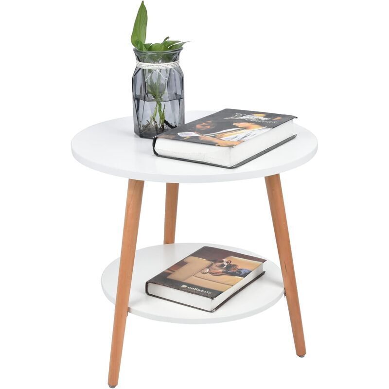 Ulisem - Kleiner runder Couchtisch für Vorspeisen, 2-stufiger weißer Couchtisch, moderner Couchtisch, kleiner Couchtisch, Couchtisch mit Ablage für