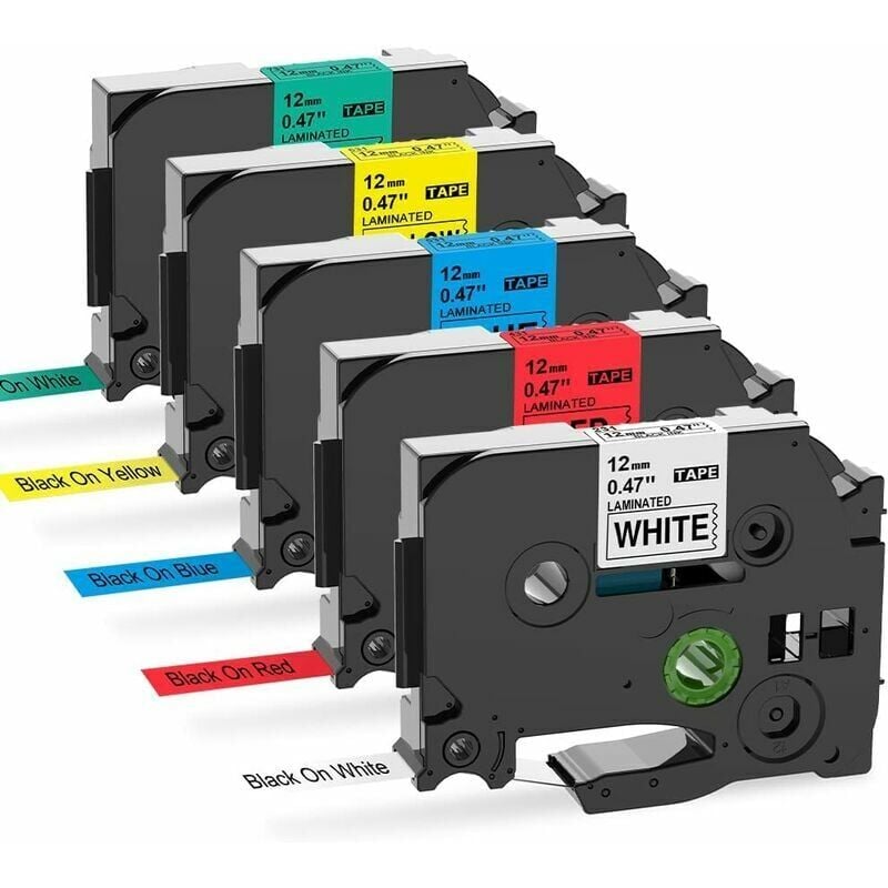 Ulisem - kompatibles Brother P-touch TZe TZ-Band, 12 mm, für Brother PT-H100LB, PT-E100, D400, 1250, H110, 1000 Etikettendrucker, mit verschiedenen