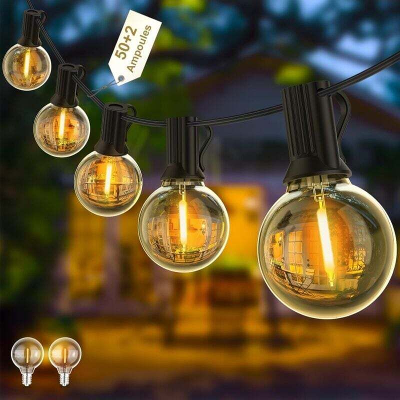 Ulisem Lichterkette Outdoor 30M, 50+2 Glühbirnen, Bruchsicher Wasserdicht, Anschließbare LED Lichterkette, Warmweiß, Plug & Play, für Innen Garten