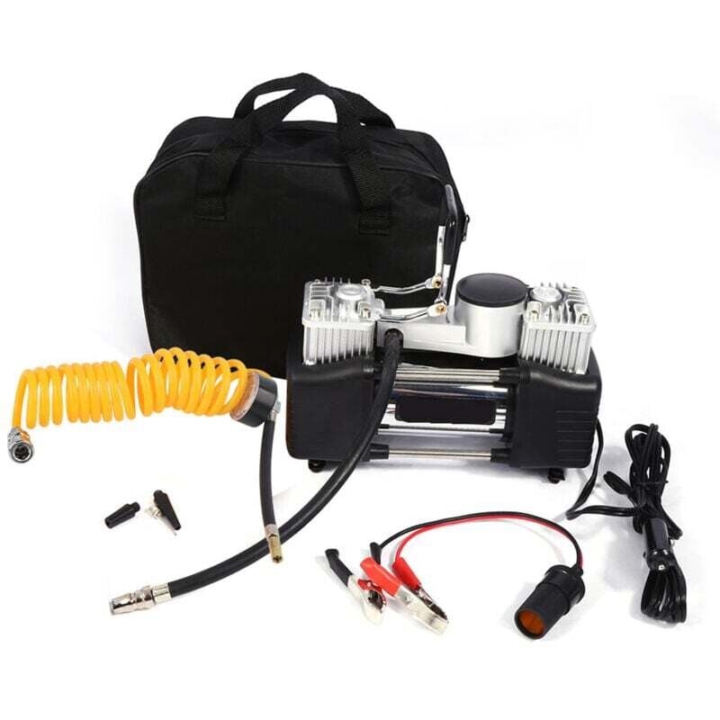 Ulisem Luftkompressor, 12 V Mini-Luftkompressor, tragbares Autoreifen-Inflator-Kit, Hochdruckpumpe mit Batterieklemme und Spiralschlauch für Autos