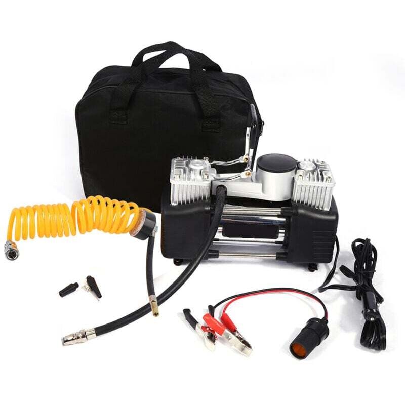 Ulisem Luftkompressor, 12 V Mini-Luftkompressor, tragbares Autoreifen-Inflator-Kit, Hochdruckpumpe mit Batterieklemme und Spiralschlauch für Autos