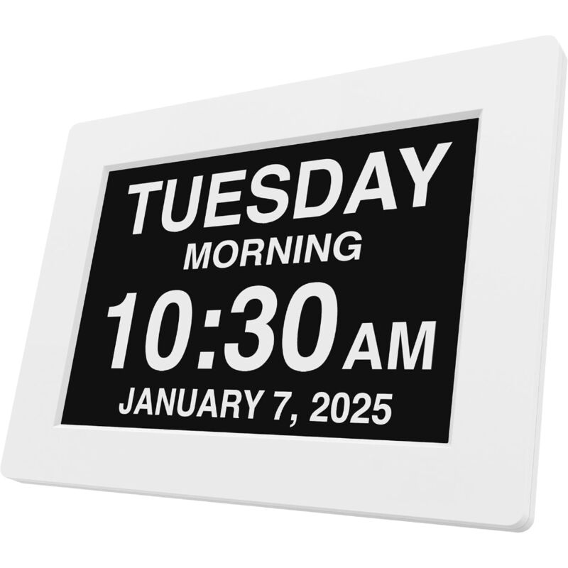 Ulisem Neue 2025 Digitaluhr für Senioren mit Demenz, großes Display mit benutzerdefinierten Alarmen, Kalender mit Tag und Datum, klare Zahlen, weiße