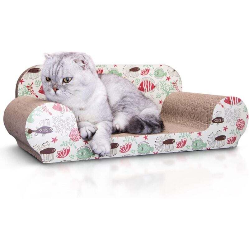 Ulisem Sofaförmiger Katzenkratzbaum mit Fisch- und Katzenminzenmuster