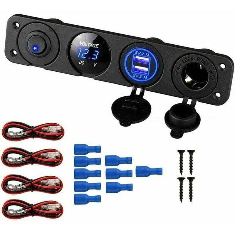 Ulisem Tragbares Autozubehör, 4-in-1-Marine-Schalttafel, 12 V 4,2 A Dual-USB-Steckdose, Ladegerät, Steckdose & LED-Voltmeter & Zigarettenanzünder
