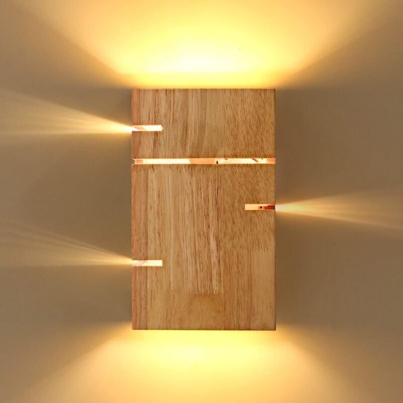 Wandleuchte Holz Innen, Vintage Schlafzimmer Wandlampe E27, Retro Wand Nachttischlampe, led Warmweiß 3000K, Wandleuchter für Schlafzimmer Wohnzimmer