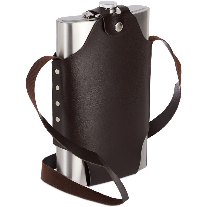 Ulisem XXL Edelstahl Flachmann - Hochwertiger Taschen-Flachmann zum Umhängen - 1,8l Fassungsvermögen - Partyspaß - Silber