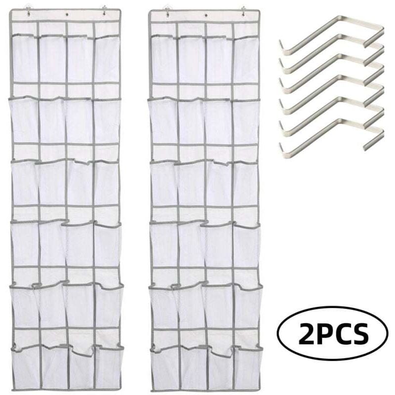 Ulisem 2 Stück – 24 Taschen, großer Schuh-Organizer aus Netzstoff für hinter der Tür – Hängendes Schuhregal hinter der Tür, Weiß