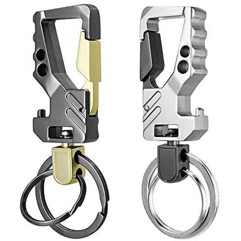 Ulisem2er-Pack Auto-Schlüsselanhänger mit Flaschenöffner – 2 Metallringe – (Gun Barrel/Gold + Silber/Gun Barrel)