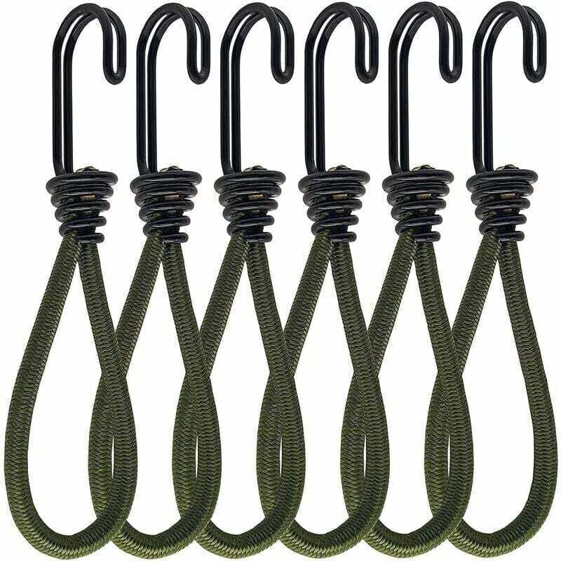 Ulisem6 Stück Gummi-Bungee-Seile mit Haken, Haken für Bungee-Seil oder Spanngurt, elastisches Gummi-Bungee-Seil, für Banner, Zelte, Schlafsäcke,