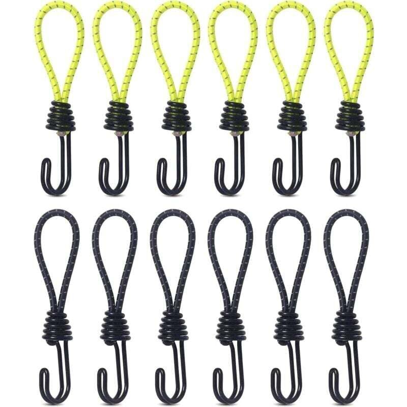 UlisemBungee-Bungee-Seil, robustes Bungee-Seil mit Haken, stoßfestes Bungee-Seil mit Metallhaken für Camping, Zelte, Gepäck, 12er-Pack