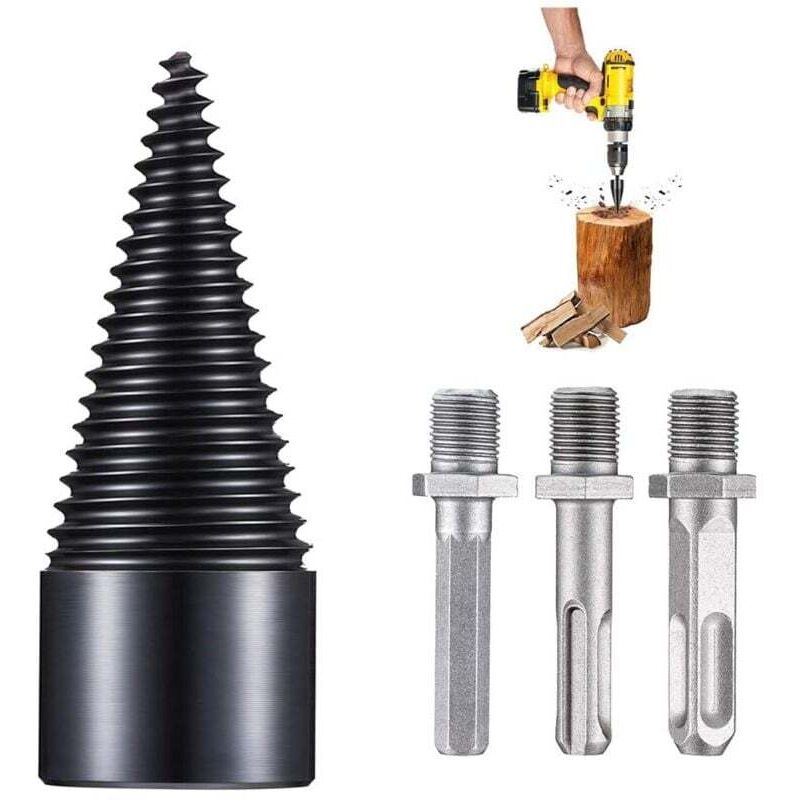 UlisemDrill Kegel Holzspalter, 42mm Schraubkegel mit 3 Bohrgriffen, Brennholzspalter Bohrer, Spaltholzkegel, Holzspalter