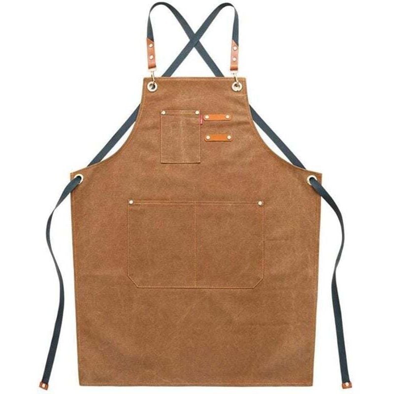 Herren-Arbeitsschürze aus Segeltuch mit Taschen, verstellbarem Riemen und großen Taschen, Küchenschürze, Braun - Ulisem