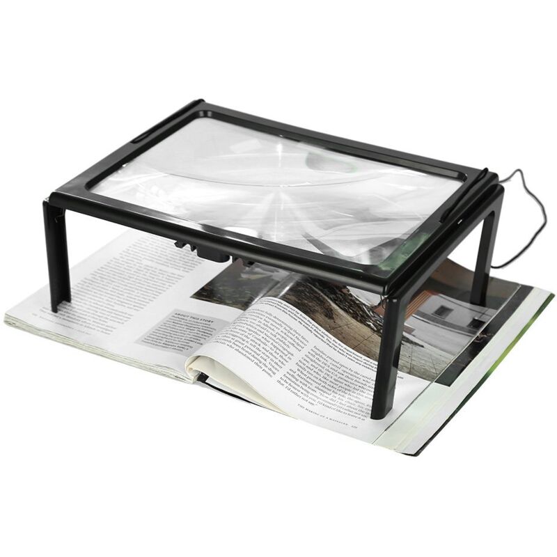 Ultradünne, faltbare A4-LED-Lupe, Leselupe für ganze Seiten mit 3 x 4 LED-Lampen zum Lesen und Stricken.