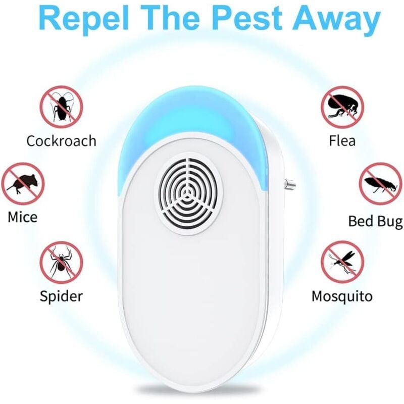 Ultraschall-Mückenabwehrstecker, Ultraschall-Mäusefliegen-2er-Pack, wirksames Mäuseabwehrgerät zur Abwehr von Ratten, Spinnen, Mücken, Mäusen,