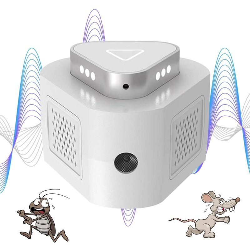 Ultraschall-Ratten- und Mäuseabwehrgerät 2025, Ultraschall-Rattenabwehrgerät, 360°-Nagetierabwehrgerät mit LED, vertreibt Mäuse, Ratten, Spinnen,