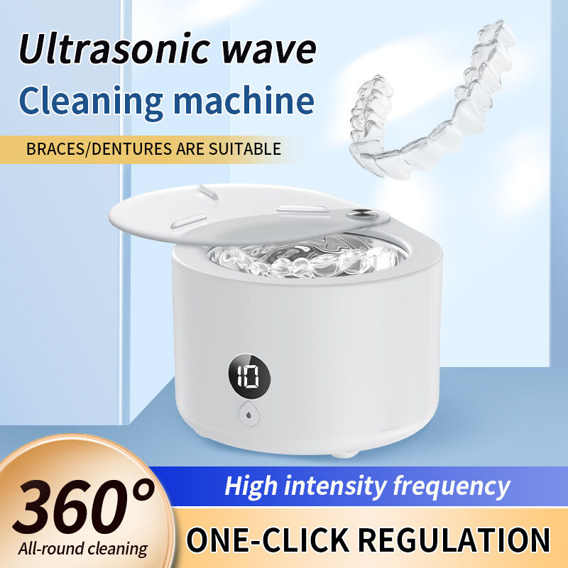 Ultraschall Zahnspangenreiniger 45 kHz Weißes Ultraschallreinigungsgerät Zahnspangen Reinigungsset mit Zahnspangenbürste und Pinzette 150 ml