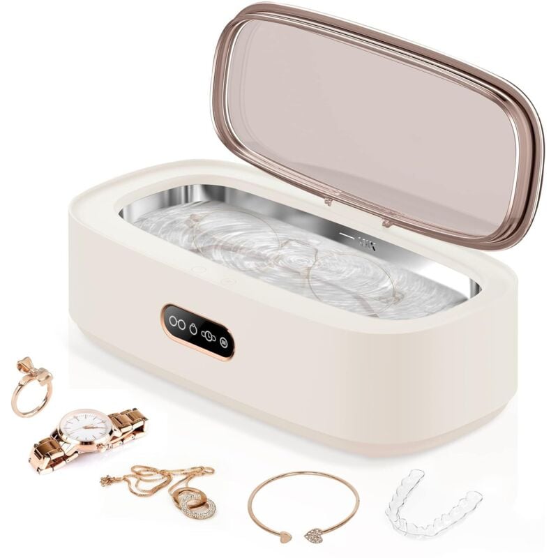 Ultraschallreiniger für Schmuck, Brillen, Uhren, Ringe, Silberbesteck, Zahnspangen – Weiß
