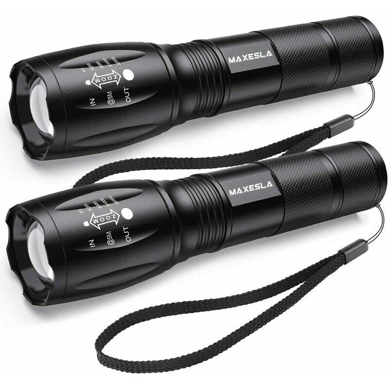 Lampe Torche LED Ultra Puissante, 2000 Lumens Lampe de Poche, IP65 Étanche Lampe Tactique, Zoomable, 5 Modes D'éclairage, Antichoc Anti-dérapant pour