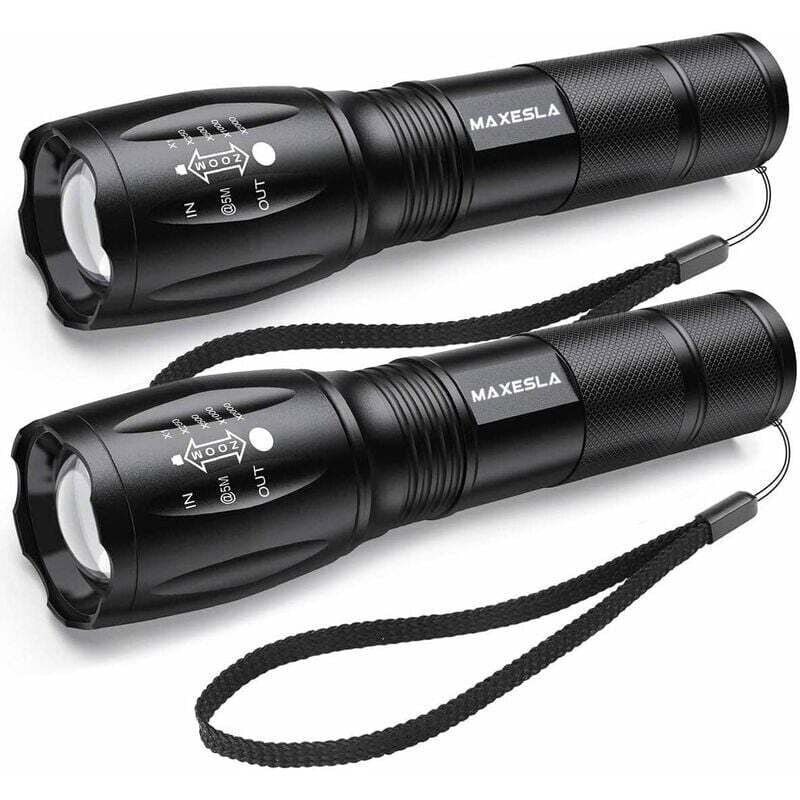 Ultrastarke LED-Taschenlampe, 2000 Lumen Taschenlampe, IP65 wasserdichte taktische Taschenlampe, zoombar, 5 Lichtmodi, stoßfest, rutschfest für