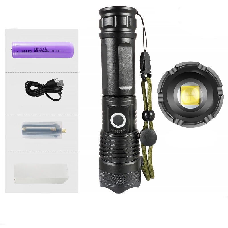 Rnemitery - Ultrastarke LED-Taschenlampe, über usb wiederaufladbar, extrem helle taktische Taschenlampe, 5 Modi, zoombare, wasserdichte Taschenlampe,