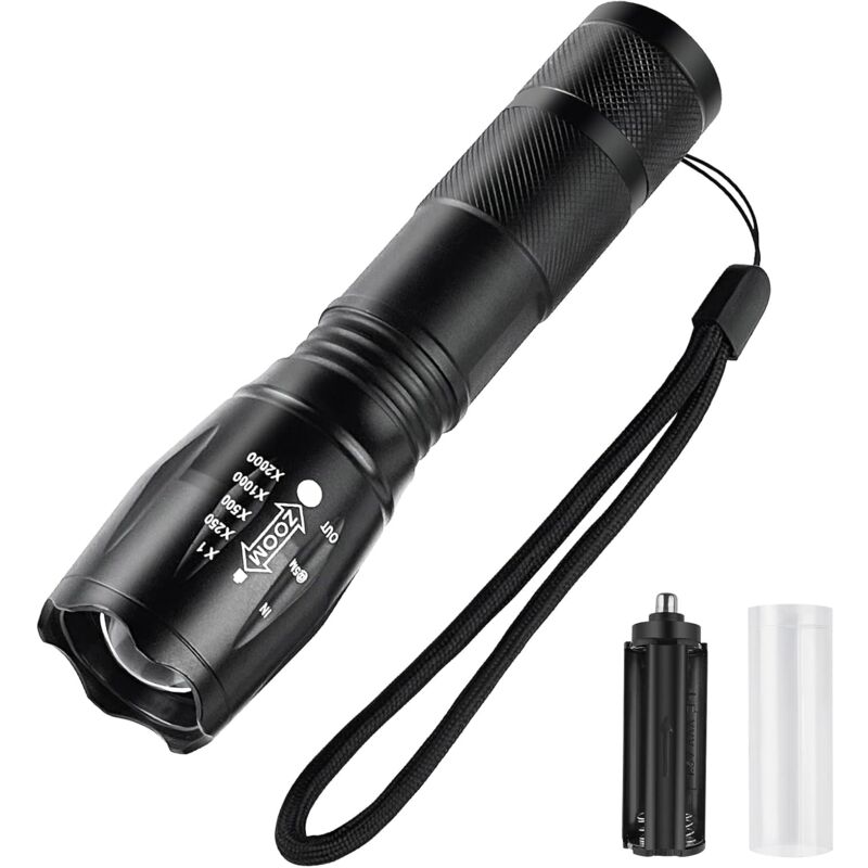 Ersandy - Ultrastarke LED-Taschenlampe, wasserdichte taktische Taschenlampe, zoombare LED-Taschenlampe, 5 Modi, batteriebetriebene Taschenlampe für