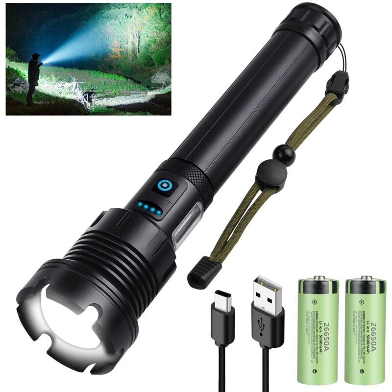 Ultrastarke LED-Taschenlampe, wiederaufladbare LED-Taschenlampe, IPX7 wasserdichte, zoombare Taschenlampe, Taschenlampe mit 7 Modi, für Camping,