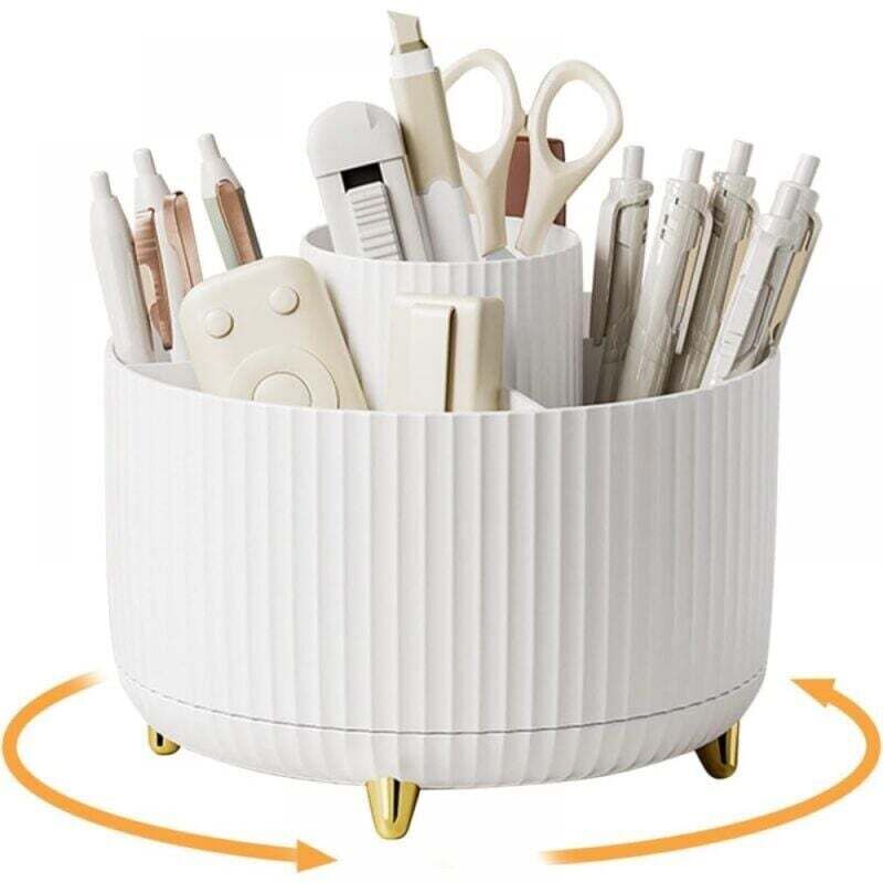 Organizador de escritorio giratorio de 360° para niños con 5 compartimentos para oficina, escuela, lápices y otros artículos de papelería.