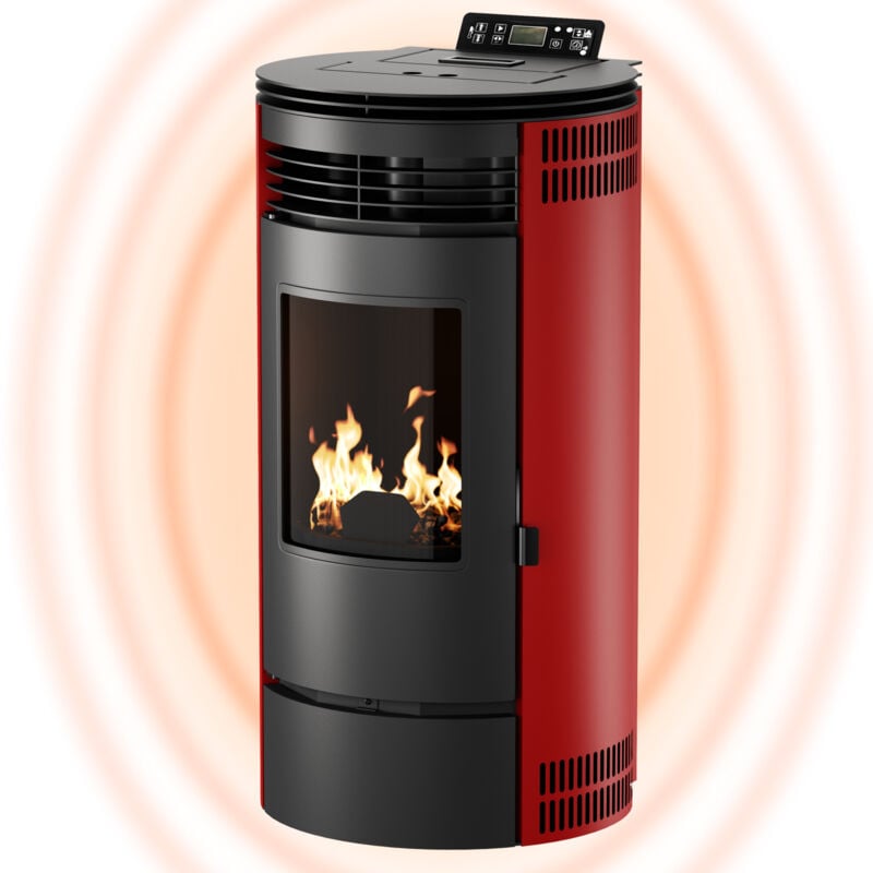 UMBRELLA® PR8 Pelletofen 9 kW bis 220m³ – Elektrokamin mit ECO-Modus, Wi-Fi Ready, Wochen-Timer & Überhitzungsthermostat für effizientes Heizen – Rot