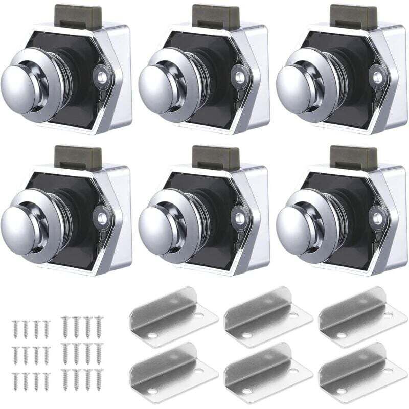 Un ensemble de 6 loquets à bouton-poussoir, verrous de tiroirs et systèmes de verrouillage sans clé adaptés aux camping-cars, yachts, bateaux et