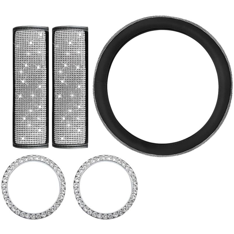 Tlily - Universal-Auto-Lenkradbezug aus Kristall, Diamant-Lenkrad-Set mit Sicherheitsgurt-Schulterpolster, Strass-Startring