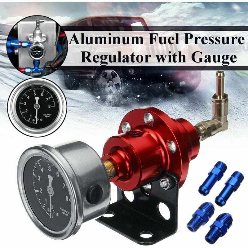 Aiperq - Universell einstellbarer Kraftstoffdruckregler aus Aluminium, rot, mit Manometer-Kit (rot, rot)